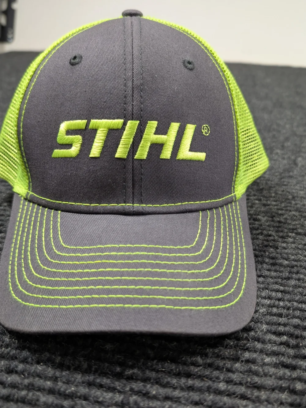 STIHL Trucker Hat Snapback Mesh Cap Gray Neon Green